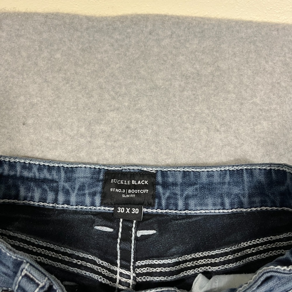 Buckle Black Jeans Mens 30x30 (Fit 30x29) Blue Slim Bootcut Stretch Cowboy Denim - Picture 12 of 13